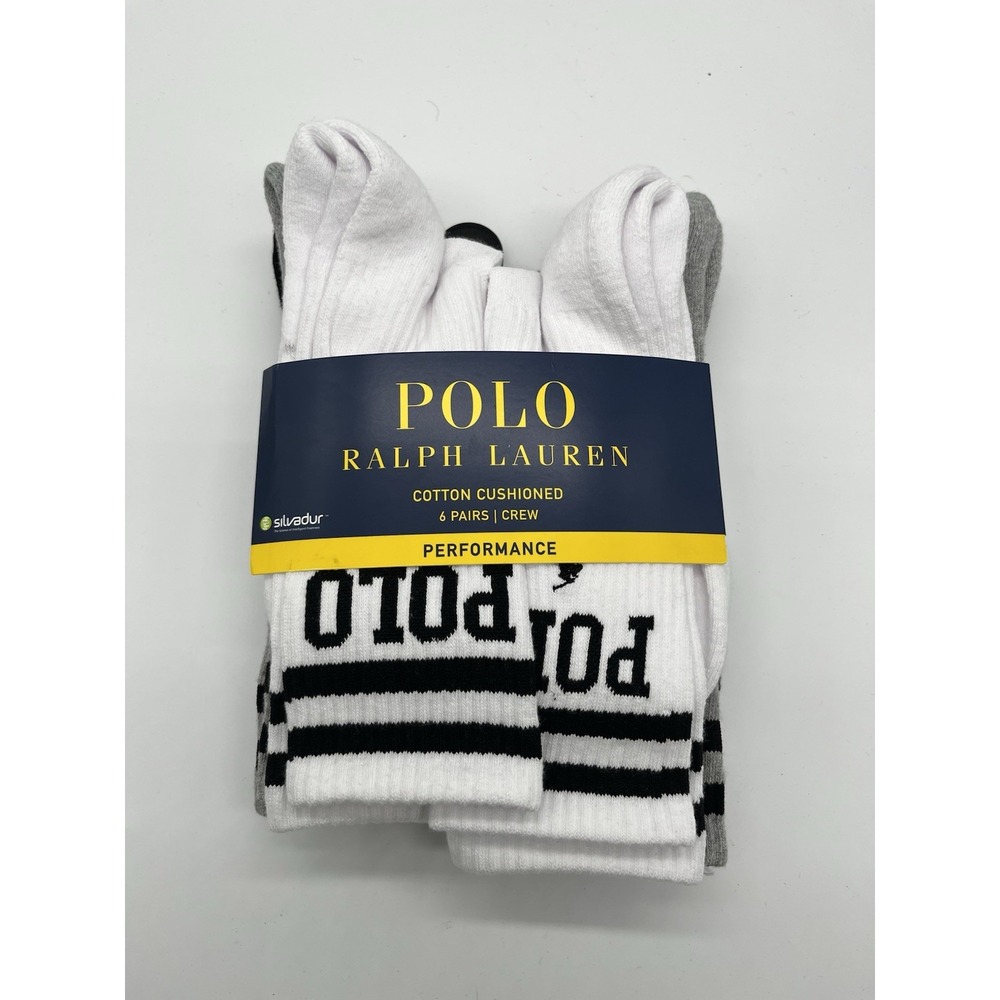 Polo‎ Ralph Lauren Double Bar Crew Socks - 6 Pack Size 10-13